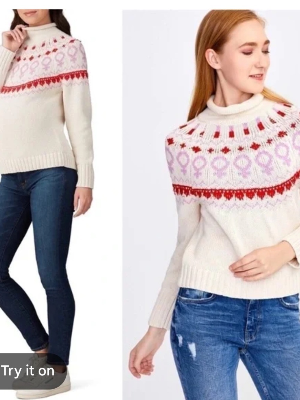525 America Fair Isle Apres-Ski Cowl-Neck Sweater sz XS